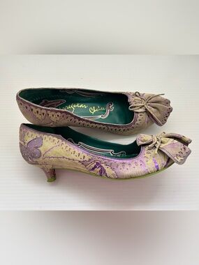 Irregular Choice Women’s Purple and Grey Embellished Kitten Heel Pumps